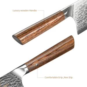 7 Inch Professional Damascus Steel Kitchen Knives Fish Knife Santoku Knife with Wooden Handle