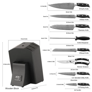 Professional 9 Pieces Damascus Steel High Carbon Kitchen Knives Set for Kitchen with Wooden Knife Holder