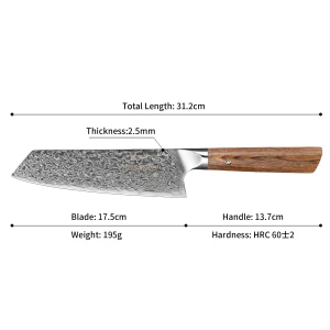 7 Inch Professional Damascus Steel Kitchen Knives Fish Knife Santoku Knife with Wooden Handle