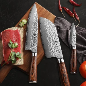 3 pieces Damascus steel  Kitchen Knife set Kitchen knife Cleaver  knife Chef's knife paring knife