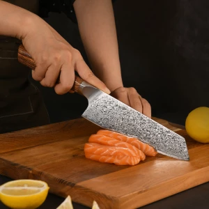 7 Inch Professional Damascus Steel Kitchen Knives Fish Knife Santoku Knife with Wooden Handle