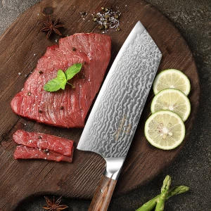 7 Inch Damascus Steel Knives Choice for Kitchen Restaurant Cleaver Knife with Wooden Handle