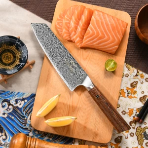 7 Inch Professional Damascus Steel Kitchen Knives Fish Knife Santoku Knife with Wooden Handle