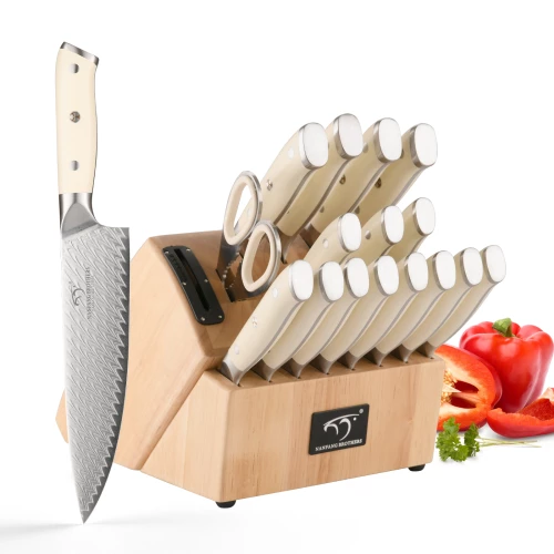 19 Pieces Damascus Steel Professional Kitchen Knife Set with ABS Handle and Black Wooden Block