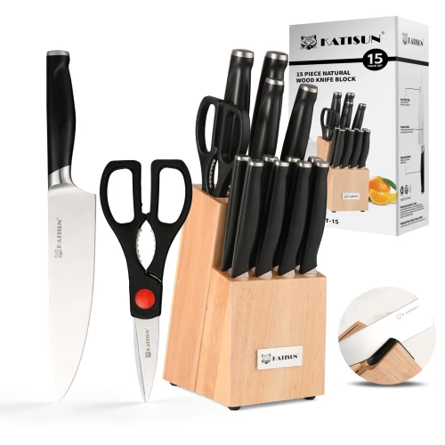 Top Seller 15 Pieces Kitchen Knife Set Stainless Steel with Wooden Knife Holder