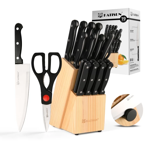 Professional 19 Pieces High Quality Stainless Steel Kitchen Chef Knife Set with Wooden Knife Block and Fork