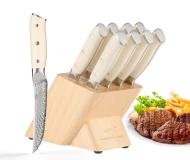 9 Pieces  Damascus Steel Kitchen Knives Professional Serrated Steak Knife Set with Wooden Block