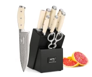 9 Pieces Kitchen Knife Set Knife Damascus VG10 Super Carbon Steel Chef Knife with Wooden Knife Holder