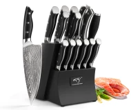 15 Pieces Chef Knife Set VG10 67 Layers Damascus Steel Knives Set with Wooden Knife Block