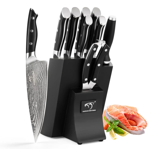 9 Pieces High Carbon Damascus Steel Professional Chef Knife Set with Wooden Knife Block