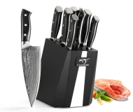 Damascus Steel Kitchen Knives in High Quality 9 Pieces Kitchen Knives Set with Black Wooden Block