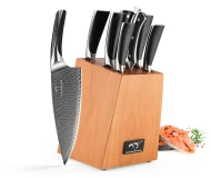 9 Pieces Super Sharp Damascus Steel Kitchen Tools Knife Sets with Wooden Block