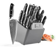 Hot Selling 18 Pieces Damascus Steel Cutlery Kitchen Knife Set Premium Santoku Cleaver Knives with ABS Handle for Gift