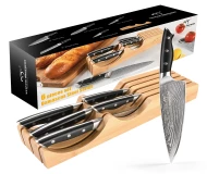 New Design 6 Pieces Damascus Kitchen Knife Set with Bamboo Knives Drawer Organizer Perfect for Home and Gift