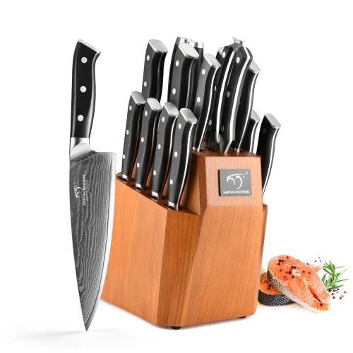 High Quality Handmade Damascus Steel Kitchen Knife Set 18 Pieces ABS Handle Food Safety Kitchen Cutting Tools for Gift