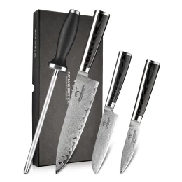 4 Pieces Cooking Knives Kitchen Knife Set Chef/Santoku/Paring Knife with Micarta Handle