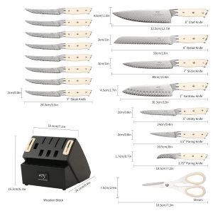 Ready to Ship 19 Pieces Damascus Steel Professional Kitchen Knife Set with Black Wooden Block, Shear, and inner sharpener