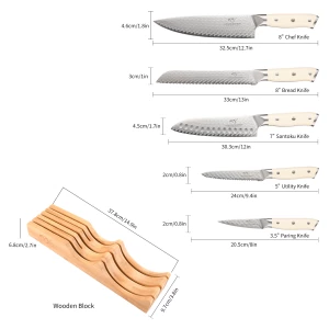 6 Pieces Damascus Steel Knife Set Professional Kitchen Knives Knife Set with Bamboo Drawer Block