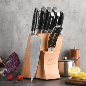 Hot Seller 9 Pieces Damascus Steel Professional Kitchen Knife Set with Wooden Block