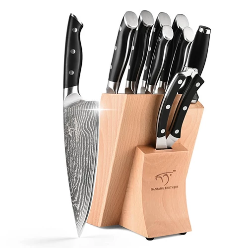 Hot Seller 9 Pieces Damascus Steel Professional Kitchen Knife Set with Wooden Bl