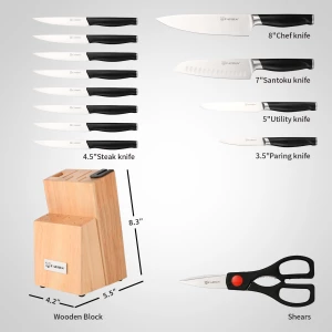 Top Seller 15 Pieces Kitchen Knife Set Stainless Steel with Wooden Knife Holder