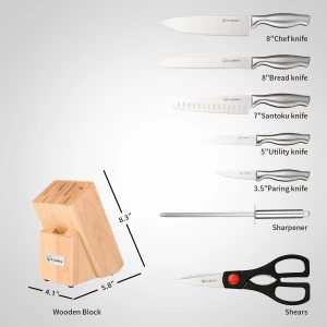 8 Pieces Kitchen Knives Stainless Steel Chef Knife Set for Kitchen with Wooden Knife Holder