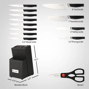 15 Pieces Professional Kitchen Chef Knives Set Stainless Steel Knives with Wooden Knife Holder and Cutlery Gift