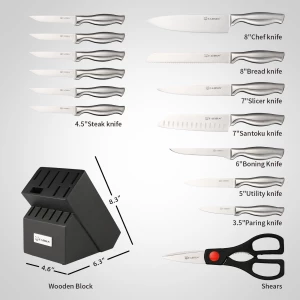 New Design 15 Pieces Stainless Steel Kitchen Knife with Black Wooden Knife Block