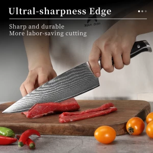 Top Sellers 9 Pieces Damascus Steel High Carbon Kitchen Knives Set with Wooden Knife Block