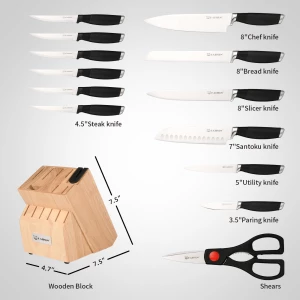 15 Pieces Stainless Steel Knives Choice for Kitchen Restaurant Knife Set with Wooden Knives Block