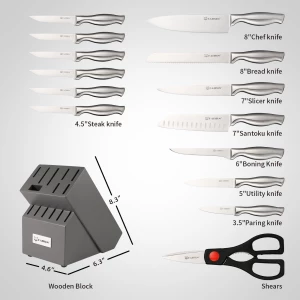 15 Pieces Kitchen Knives Stainless Steel Hollow Handle Self Sharpening Chef Kitchen Knife Set