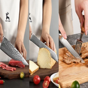 18 Pieces Damascus Steel Chef Knives Set Choice for Kitchen Restaurant with Wooden Knife Block