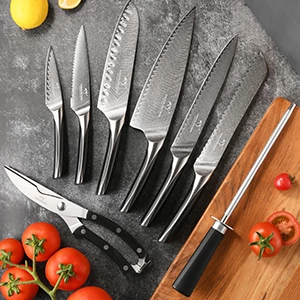 15 Pieces Damascus Steel VG10 Multifunctional Kitchen Knives Set with Wooden Knife Block