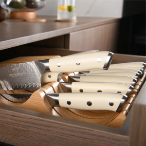 6 Pieces Damascus Steel Knife Set Professional Kitchen Knives Knife Set with Bamboo Drawer Block