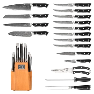 High Quality Handmade Damascus Steel Kitchen Knife Set 18 Pieces ABS Handle Food Safety Kitchen Cutting Tools for Gift