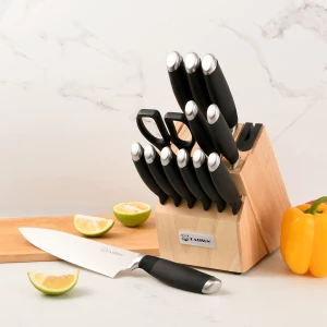 15 Pieces Stainless Steel Knives Choice for Kitchen Restaurant Knife Set with Wooden Knives Block