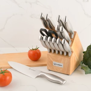 15 Pieces High Quality Kitchen Knife Set Stainless Steel with Wooden Knife Holder