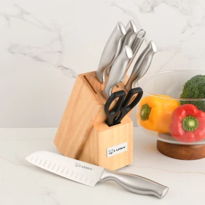 8 Pieces Kitchen Knives Stainless Steel Chef Knife Set for Kitchen with Wooden Knife Holder