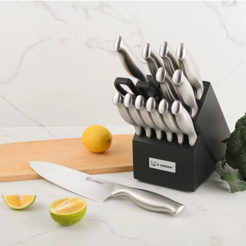 New Design 15 Pieces Stainless Steel Kitchen Knife with Black Wooden Knife Block