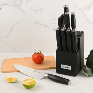 15 Pieces Professional Kitchen Chef Knives Set Stainless Steel Knives with Wooden Knife Holder and Cutlery Gift