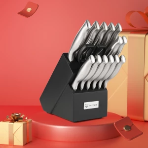 New Design 15 Pieces Stainless Steel Kitchen Knife with Black Wooden Knife Block