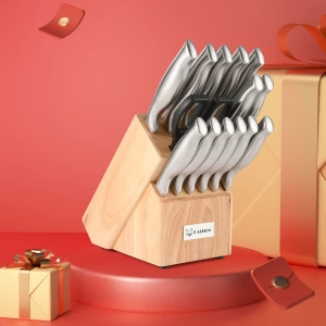 15 Pieces High Quality Kitchen Knife Set Stainless Steel with Wooden Knife Holder