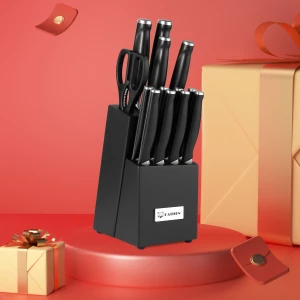 15 Pieces Professional Kitchen Chef Knives Set Stainless Steel Knives with Wooden Knife Holder and Cutlery Gift