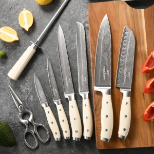 9 Pieces Kitchen Knife Set Knife Damascus VG10 Super Carbon Steel Chef Knife with Wooden Knife Holder