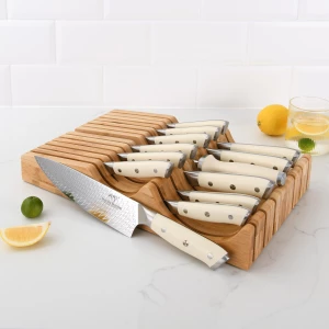 14 Pieces Damascus Steel 67 Layers Kitchen Knives Multifunction  Knife Set with Bamboo Drawer Block