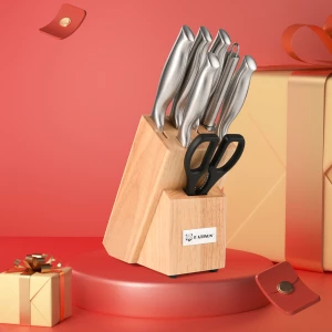 8 Pieces Kitchen Knives Stainless Steel Chef Knife Set for Kitchen with Wooden Knife Holder