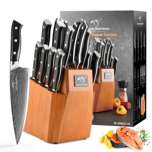 High Quality Handmade Damascus Steel Kitchen Knife Set 18 Pieces ABS Handle Food Safety Kitchen Cutting Tools for Gift