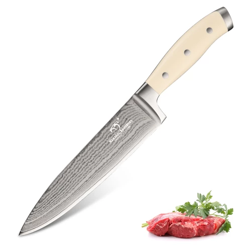 Unique Design Damascus Steel Kitchen Utensils Super Sharp Chef Knife with White ABS Handle