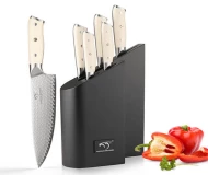 Damascus Steel  67 Layers Kitchen Knives 6 Pieces  Knife Set with Wooden Block