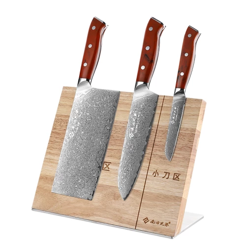 4 Pieces Damascus Steel VG10 Kitchen Knives Knife Set for Kitchen with Wooden Magnetic Knife Holder